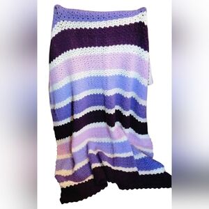 1970s Hand Crocheted Chevron Stripe Afghan Throw Blanket (62" x 52") Purples